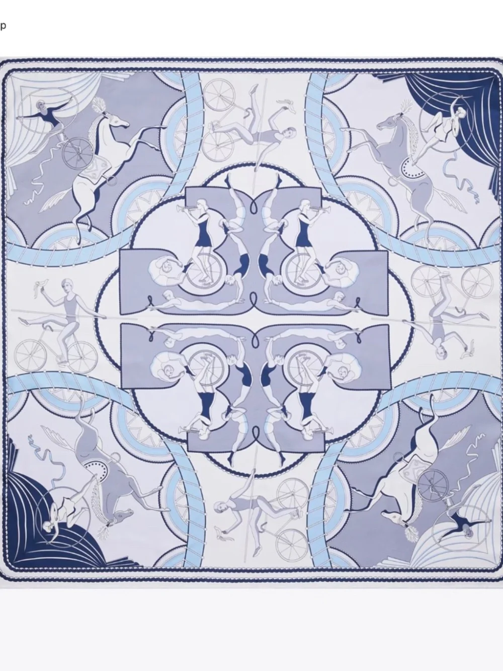Tory Burch Aeronauts Double-Sided 100% Silk Square Scarf Blue Reversible 36
